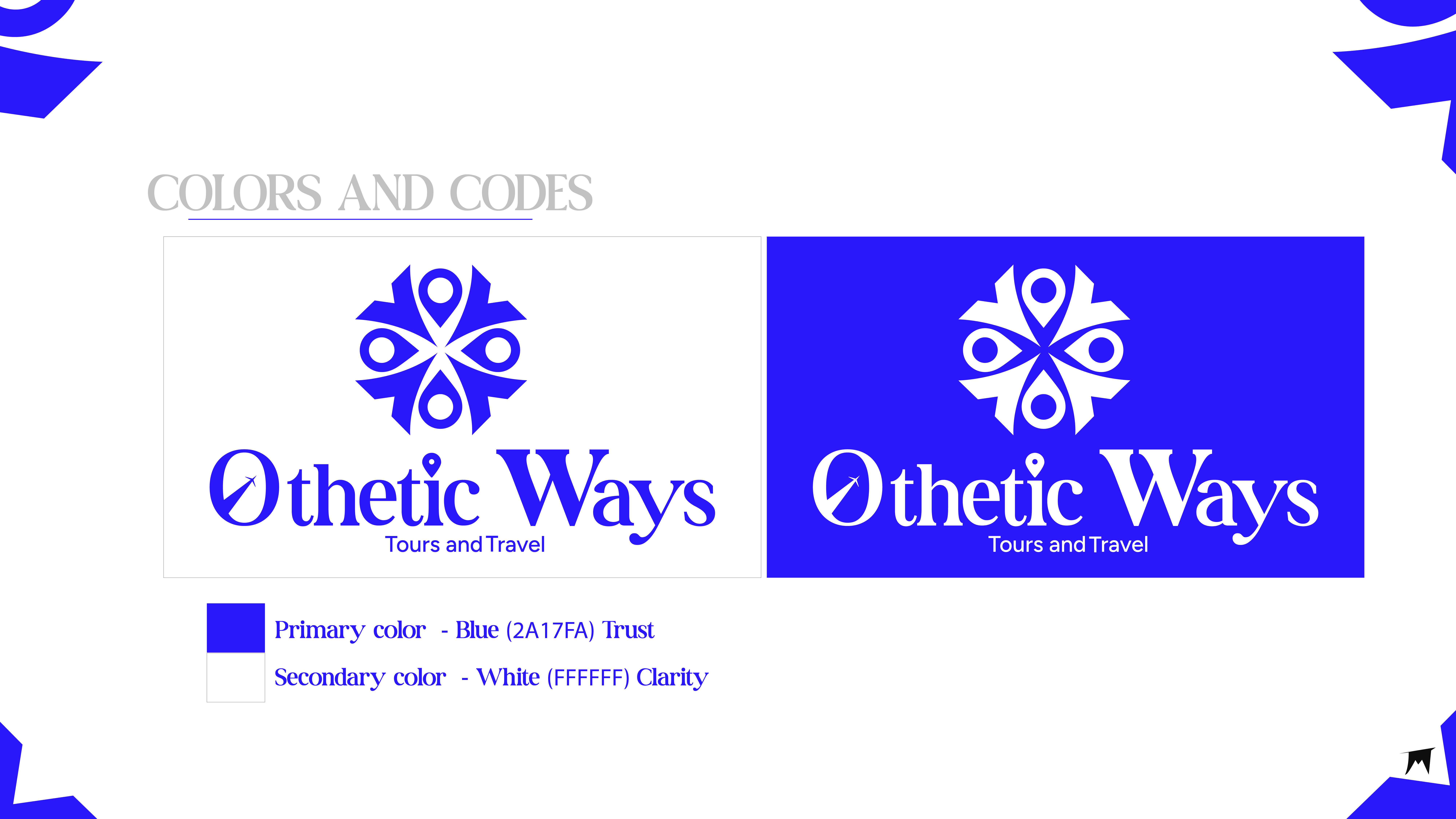 Othetic Ways brand colors: blue and white logo variations